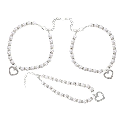 Kisangel 3 Stück Teiliges Verstellbares Katzen Hundehalsband mit Imitationsperlen und Strassherzanhänger Bling Schmuck für Kleine Hunde und Katzen Bequemes und Sicheres Haustierzubehör für von Kisangel