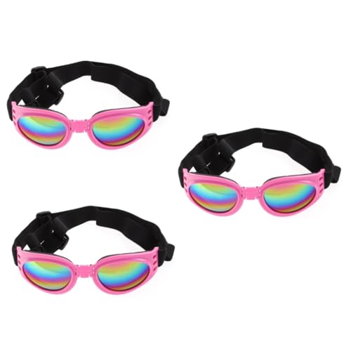 Kisangel 3St Hund Linse Winddichte Haustierbrille Katzenbrille Hundebrille klein Bling-Sonnenbrille Haustier Brille Hundekostüme Gläser Brillen für Hunde Haustier Sonnenbrille faltbar Rosa von Kisangel