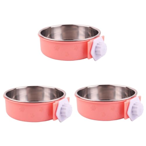 Kisangel 3st Haustier Futter Käfig Hängende Schüssel Futterspender Essen Katzen Näpfe Häschen-Feeder Wassernapf Für Hund Käfig Wassernapf Abnehmbar Hundenapf Rosa Rostfreier Stahl von Kisangel