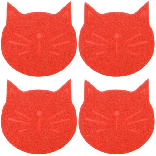 Kisangel 4 Stück Matte in Katzenform Katze Frisst Matte Katze Tischset Futtermatte Für Hunde Katze Geschirr Matte Hunde Wassermatte Wassernapfmatte Hundezubehör Rot Füttern PVC Hundefutter von Kisangel