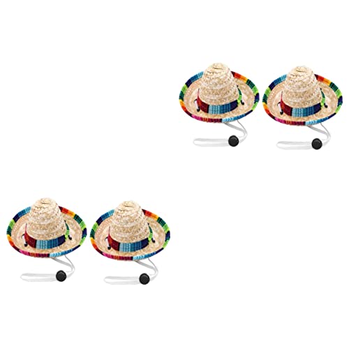 Kisangel 4 Stück Strohhut für Haustiere Hunde Hut Hunde mützen Hut für Kinder Sombrero-Mütze für Welpen Hüte Kleider Hut für Hund Haustier Hund Dekore Mini Strickmütze Mexiko schmücken von Kisangel