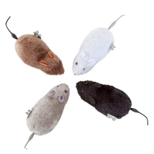 Kisangel 4 Stück Teiliges Aufziehmaus Pelzige Katzenspielzeuge mit Frühlingseffekt Interaktive Mäuse für Katzen und Batteriefrei Farblich Sortiert Sicher und Zufällige Farbe von Kisangel