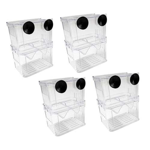 Kisangel 4 Stück Teiliges Fisch Aufzuchtbecken mit Saugnäpfen Transparente Dual-Layer Brutbox für Aquarium Isolierender Laichkasten für Guppy Betta Clownfisch Garnelen und Kleine Jungfische von Kisangel
