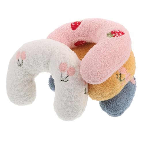 Kisangel 4 Stück U Förmige Katzennackenkissen mit Ergonomischer Unterstützung Gefülltes Haustierkopfkissen für Indoor Katzen und Kleine Hunde Pflegeleichtes Material Bunte Farbmischung von Kisangel