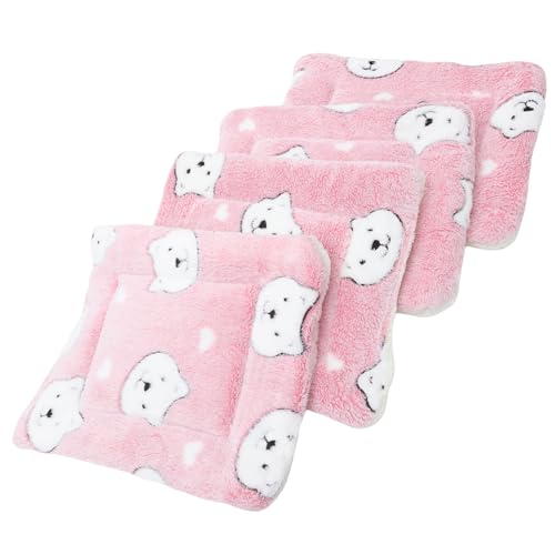 Kisangel 4 Stück Waschbare Meerschweinchen Decken aus Weichem Fleece Kleines Tier Schlafmatte Warm und Bequem Vielseitig als Käfigeinlage Tragbar und Pflegeleicht S Rosa Bärendesign von Kisangel