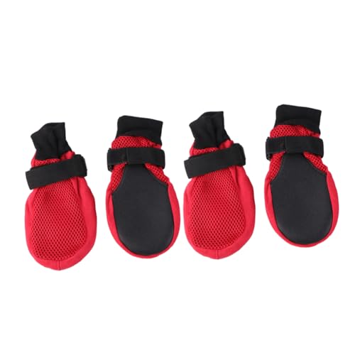 Kisangel Atmungsaktive Hundeschuhe mit Rutschfester Sohle Pfotenschutz für Welpen und Hunde Leichter Mesh Einfache Handhabung für Outdoor Rot von Kisangel