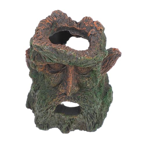 Kisangel Aquarium-felshöhlen- Schildkröten-lebensraum Fischversteck Harz-Ornament Aus Hohlem Baumstamm Einzigartiges Menschliches Gesichtsdesign von Kisangel