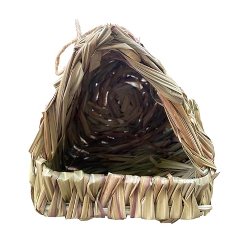 Kisangel Hängendes Vogelhaus aus Naturgras Dreiecksform Handgewebte Nistbox für Sittiche und für Garten Terrasse und Innenbereich von Kisangel