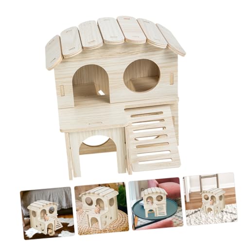 Kisangel Hamster Holzhaus Mehrkammer doppelstock Villa mit Rampe für Kleintiere Wie Meerschweinchen und Rennmäuse Langlebiges Sicheres Holzversteck für Schlaf und Spiel von Kisangel