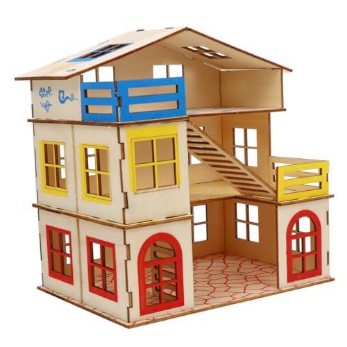 Kisangel Hamster Villa aus Holz Mehrstöckig mit Kletterleiter Spielhaus und Rückzugsort für Zwerghamster Mäuse und Kleintiere Atmungsaktiv und Stressreduzierend Haustierzubehör von Kisangel