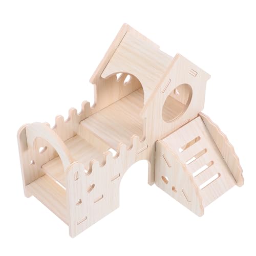 Kisangel Hamsterhütte Kleintierversteck Zubehör Für Hamsterkäfige Holz-Hamster-Labyrinth Kletterleiter Rutsche Khaki Hölzern von Kisangel