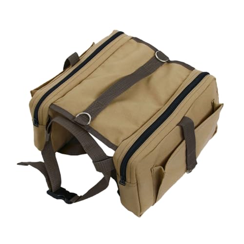 Kisangel Hund Rucksack Verstellbar mit Robustem Canvas Atmungsaktiv Outdoor Hundetasche mit Seitentaschen für Snacks und Zubehör Geeignet für Camping Wandern Reisen Khaki von Kisangel