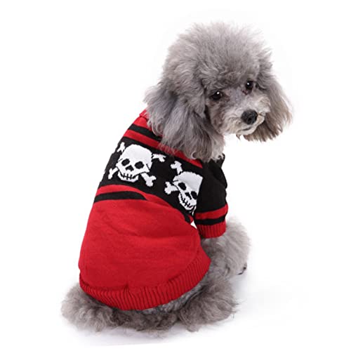 Kisangel Hundeschädel Kostüm Haustierkostüme kleine hundekleidung Welpen-Outfits Kleiner Hundepullover Weihnachtspullover Hundekostüme Halloween-Kostüme für Hunde die Katze Sweatshirt rot von Kisangel