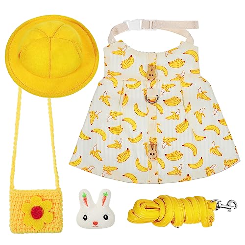 Kisangel Kleintier Bekleidungsset mit Niedlichem Bananenmuster Geschirr und Leine für Meerschweinchen Kaninchen Hamster und Mini Hut Tasche und Hasen Brosche von Kisangel