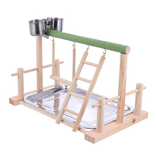 Kisangel Kletterspielzeug für Vögel Holzspielstand mit Schaukel für Papageien Sicher und Langlebig Spielplatz für Wellensittiche Stabiler Stand für Haustiere Fördert von Kisangel