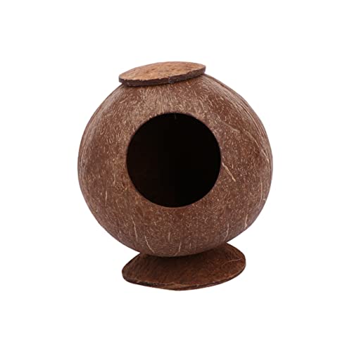 Kisangel Kokosnuss Vogelhaus für Haustiere Pflegeleichtes Nest aus Natürlicher Kokosnussschale für Vögel Hamster und Eichhörnchen Langlebig und Bequem mit Basis für Desktop Nutzung von Kisangel