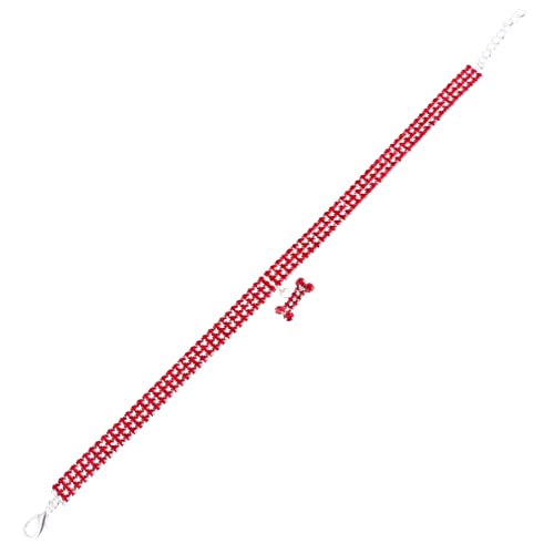 Kisangel Haustierhalsband Mit Strasssteinen Für Hunde Mini-knochenform Verstellbare Schnalle Kette Luxus-haustierbedarf Rot Größe M von Kisangel