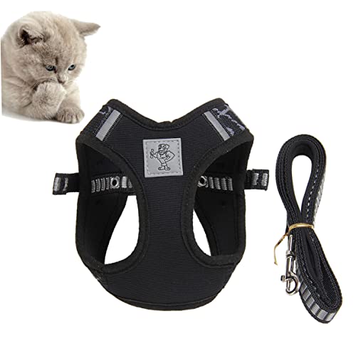 Kisangel Reflektierendes Katzen Geschirr Set Tragbares Brustgeschirr für Katzen S Schwarz Atmungsaktiv Langlebig und Leicht für und Sicheres Gassigehen von Kisangel
