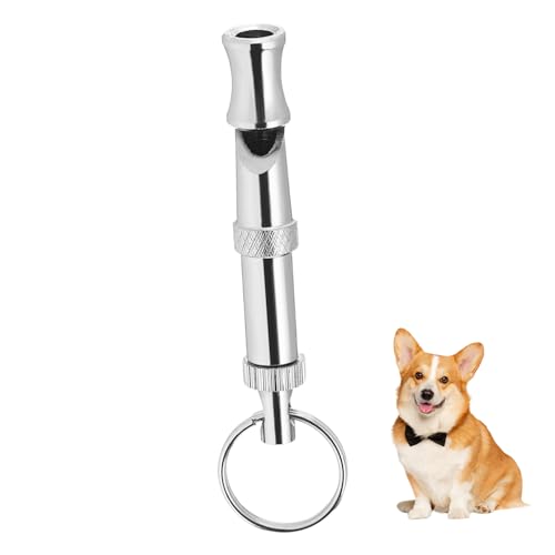 Kisangel Verstellbare Hundepfeife aus Metall Ultrasonic Dog Trainer für Effektives Hundetraining für Rückruftraining und Bellenkontrolle Silberfarbe mit Schlüsselring von Kisangel