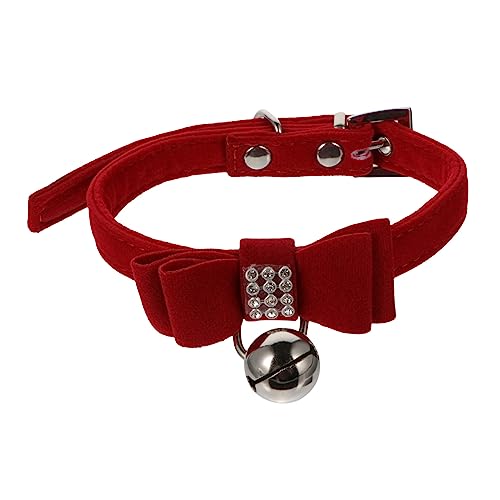 Kisangel Verstellbares Katzenhalsband aus Samt mit Glöckchen und Strass Rot Süßes Haustier Accessoire für Alltag und für Katzen und Kleine Hunde von Kisangel