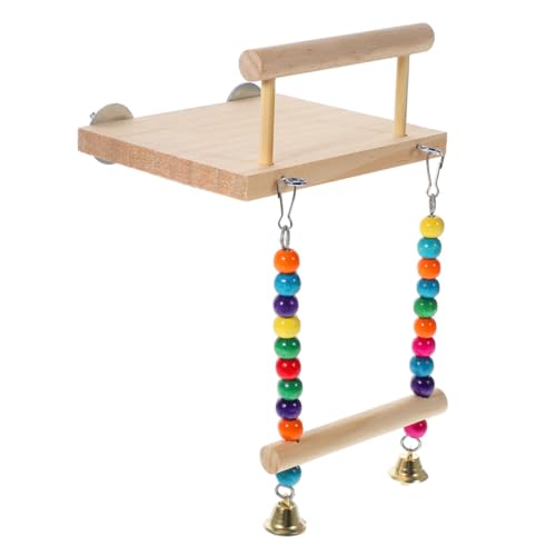 Kisangel Vogel Sitzstange Holz mit Schaukel und Glocke Robustes Vogelspielzeug für Papageien Wellensittiche und Kleine Vögel Natürliche Kletterplattform Installieren für Käfig und Freisitz von Kisangel