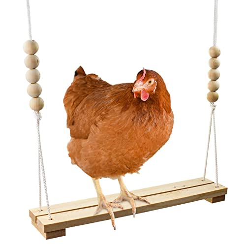 Hühnerschaukel Spielzeug für Stall, natürliches Holz, hängende Schaukelspielzeug für Hühnerstall, langlebige Sitzstange für Hühnervogel, Papageien, Hühner, Nymphensittiche, Aras (beige) von Kisbeibi