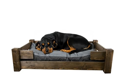 Kistenkolli Altes Land Hundekorb Winston XL aus Holz mit Kissen 100x60x25cm Hundekorb Hundekissen Schlafplatz Vintage Hundesofa (Palisander) von Kistenkolli Altes Land