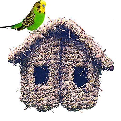 Kitabetty Doppeltes schräges Dachvogelhaus im Freien, Straw Grass Woven Decay Resistant Bird Nest Shelter Garten und Freizeitplatz für kleine Vögel von Kitabetty