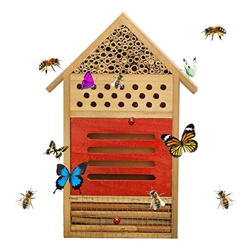 Kitabetty Hölzernes Insektenhaus, natürliches Holzhaus-Insektenhotel-Insekten-Fütterungsnistbienenkasten, für Bienen-Wespen-Käfer-Schmetterlinge und andere Insekten von Kitabetty