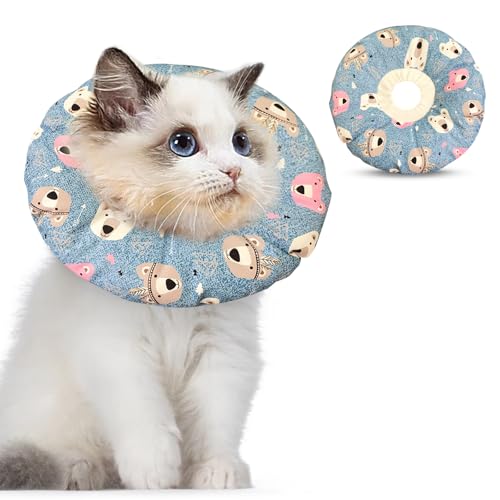 Kitchen-dream Halskrause Katzen Soft,Haustiere Schutzkragen Katzen,Niedliches Haustier-Anti-Biss-Halsband, weiches PP-Baumwollhalsband zur Wundheilung nach Einer Haustieroperation (blau) von Kitchen-dream