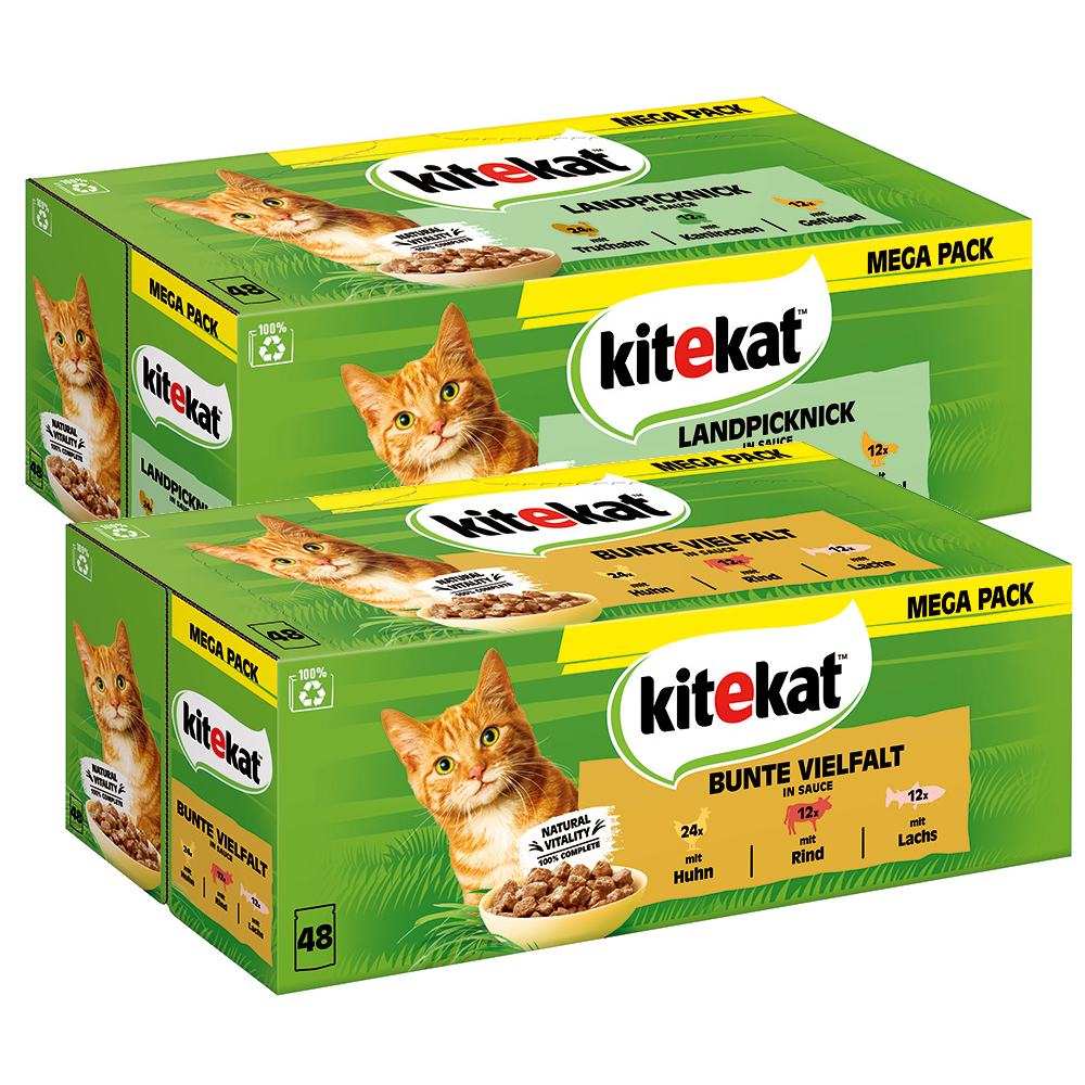 Kitekat Frischebeutel 96 x 85 g - Mixpaket in Soße (Bunte Vielfalt + Landpicknick) von Kitekat