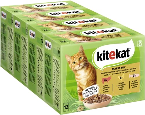 KITEKAT Katzenfutter Nassfutter Markt-Mix in Gelee 4x12x85g von Kitekat