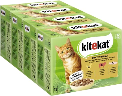 KITEKAT Portionsbeutel Multipack Bunte Vielfalt in Sauce 4x12x85g Katzenfutter Nassfutter von Kitekat