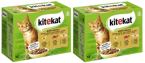 KITEKAT Portionsbeutel Multipack Katzenfutter Nassfutter (2X 12x85g, Bunte Vielfalt in Sauce) von Kitekat