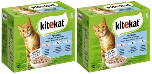 KITEKAT Portionsbeutel Multipack Katzenfutter Nassfutter (2X 12x85g, Fisch-Box in Gelee) von Kitekat