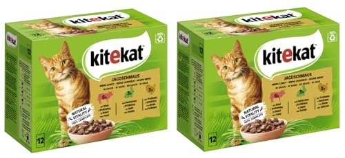 KITEKAT Portionsbeutel Multipack Katzenfutter Nassfutter (2X 12x85g, Jagdschmaus in Sauce) von Kitekat