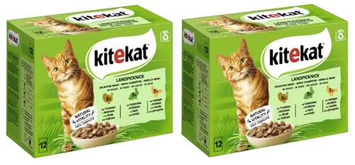 KITEKAT Portionsbeutel Multipack Katzenfutter Nassfutter (2X 12x85g, Landpicknick in Sauce) von Kitekat