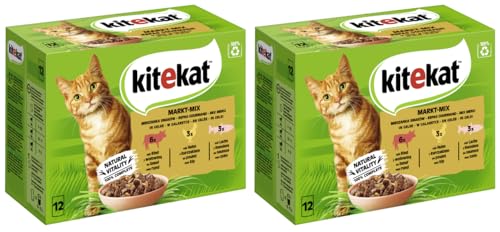 KITEKAT Portionsbeutel Multipack Katzenfutter Nassfutter (2X 12x85g, Markt-Mix in Gelee) von Kitekat
