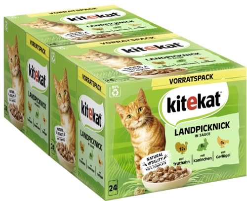 KITEKAT Portionsbeutel Multipack Vorratspack Landpicknick in Sauce 2X 24x85g, Katzenfutter, Nassfutter von Kitekat