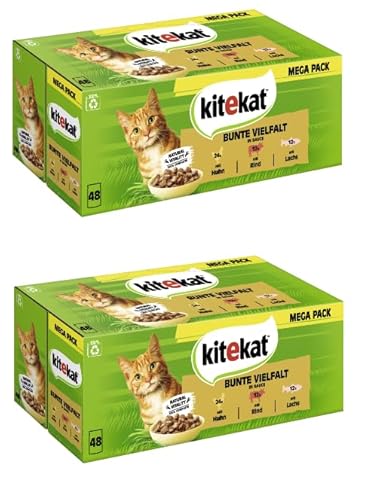 KITEKAT Portionsbeutel Multipack in Sauce 3 Varietäten (2X 48x85g, Bunte Vielfalt) von Kitekat