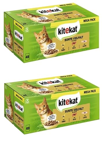 KITEKAT Portionsbeutel Multipack in Sauce 3 Varietäten (2X 48x85g, Bunte Vielfalt) von Kitekat