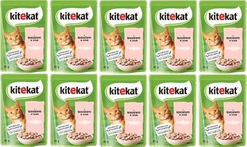 KITEKAT Portionsbeutel mit Lachs in Sauce Nassfutter für Katzen 10x85g von Kitekat