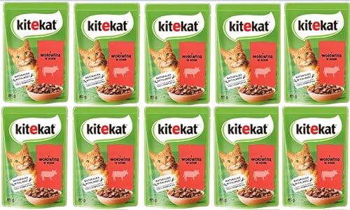 KITEKAT Portionsbeutel mit Rind in Sauce Nassfutter für Katzen 10x85g von Kitekat