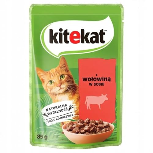 KITEKAT Portionsbeutel mit Rind in Sauce Nassfutter für Katzen 10x85g von Kitekat