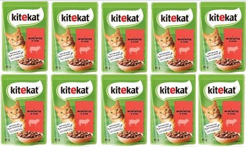 KITEKAT Portionsbeutel mit Rind in Sauce Nassfutter für Katzen 10x85g von Kitekat