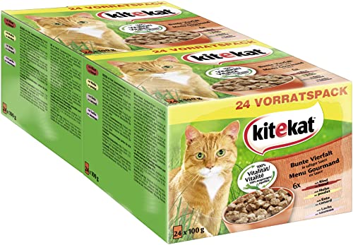 Kitekat Katzenfutter Nassfutter Bunte Vierfalt in Sauce, 48 Portionsbeutel (2 x 24 x 85g) von Kitekat