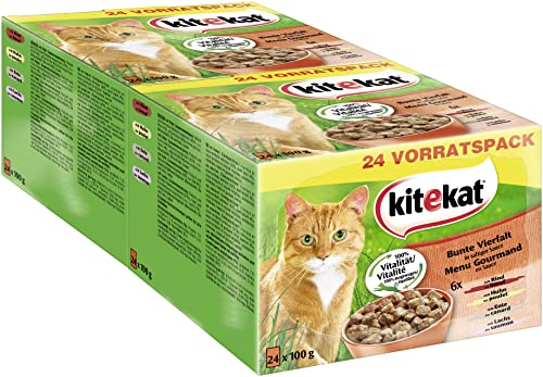 Kitekat Katzenfutter Nassfutter Bunte Vierfalt in Sauce, 48 Portionsbeutel (2 x 24 x 100g) von Kitekat