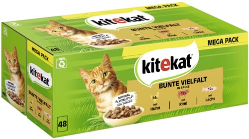 Kitekat Katzenfutter Nassfutter Bunte Vierfalt in Sauce, 48 Portionsbeutel (48 x 100g) von Kitekat