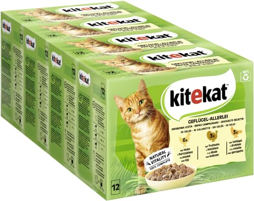 Kitekat Katzenfutter Nassfutter Geflügel-Allerlei in Gelee, 48 Portionsbeutel (4 x 12 x 85g) von Kitekat