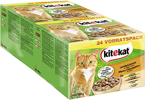 KITEKAT Portionsbeutel Nassfutter (85 g (48er Pack), Landpicknick in Sauce) von Kitekat